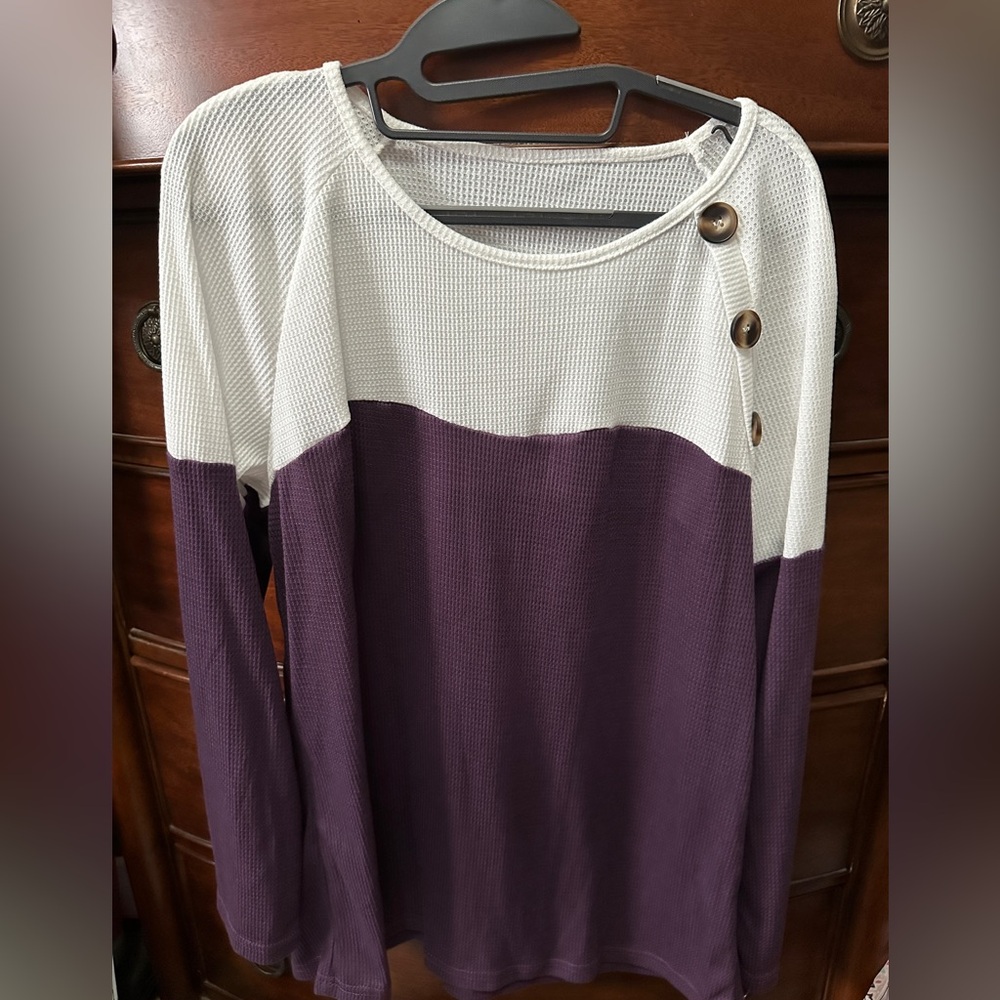 Purple and White Button-Detail Women's Top